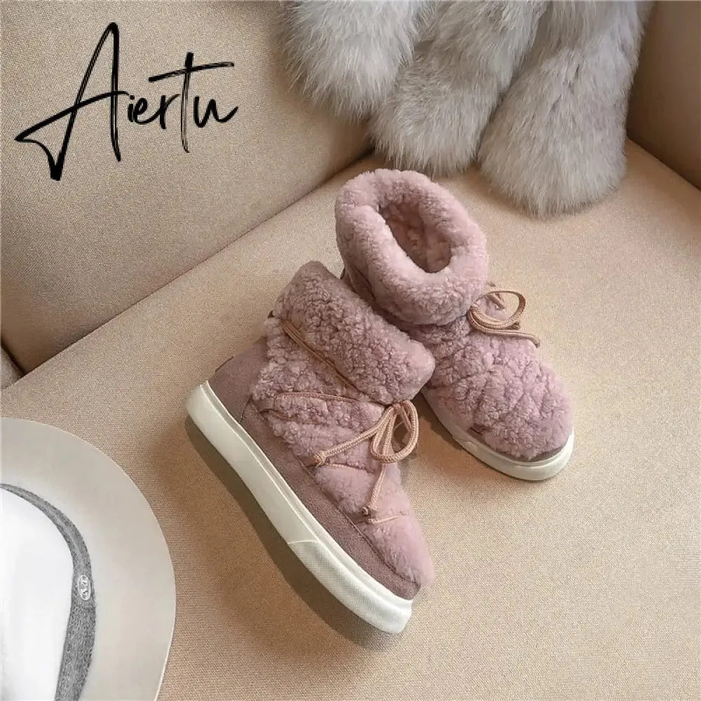 Aiertu Sweet Women Wool Cow Suede Ankle Boots Female Big Size Snow Boots Dancing Casual Shoes Woman Newest Flats Platform Boots