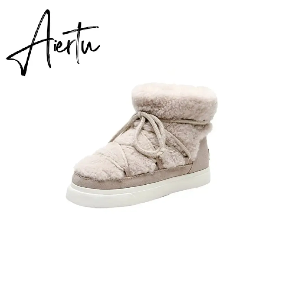 Aiertu Sweet Women Wool Cow Suede Ankle Boots Female Big Size Snow Boots Dancing Casual Shoes Woman Newest Flats Platform Boots