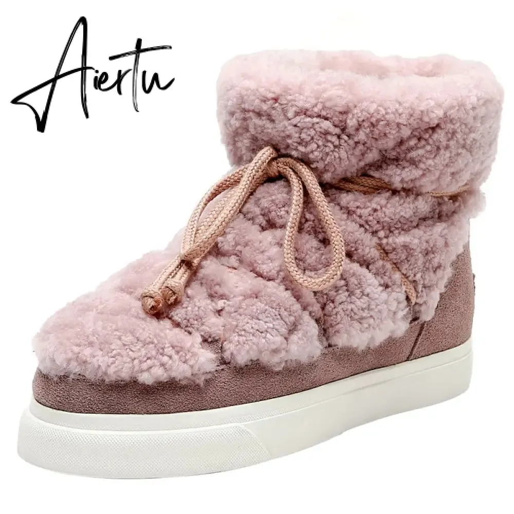 Aiertu Sweet Women Wool Cow Suede Ankle Boots Female Big Size Snow Boots Dancing Casual Shoes Woman Newest Flats Platform Boots