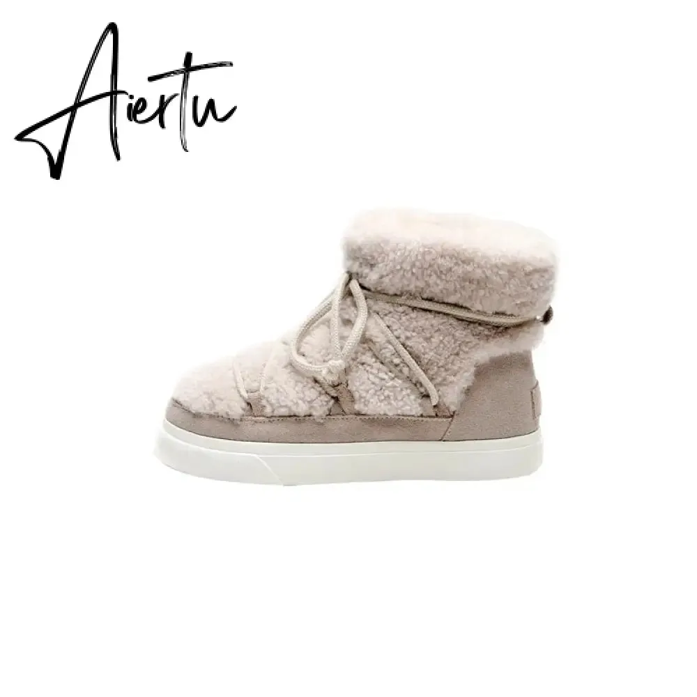Aiertu Sweet Women Wool Cow Suede Ankle Boots Female Big Size Snow Boots Dancing Casual Shoes Woman Newest Flats Platform Boots