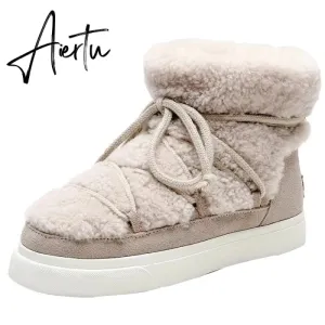 Aiertu Sweet Women Wool Cow Suede Ankle Boots Female Big Size Snow Boots Dancing Casual Shoes Woman Newest Flats Platform Boots