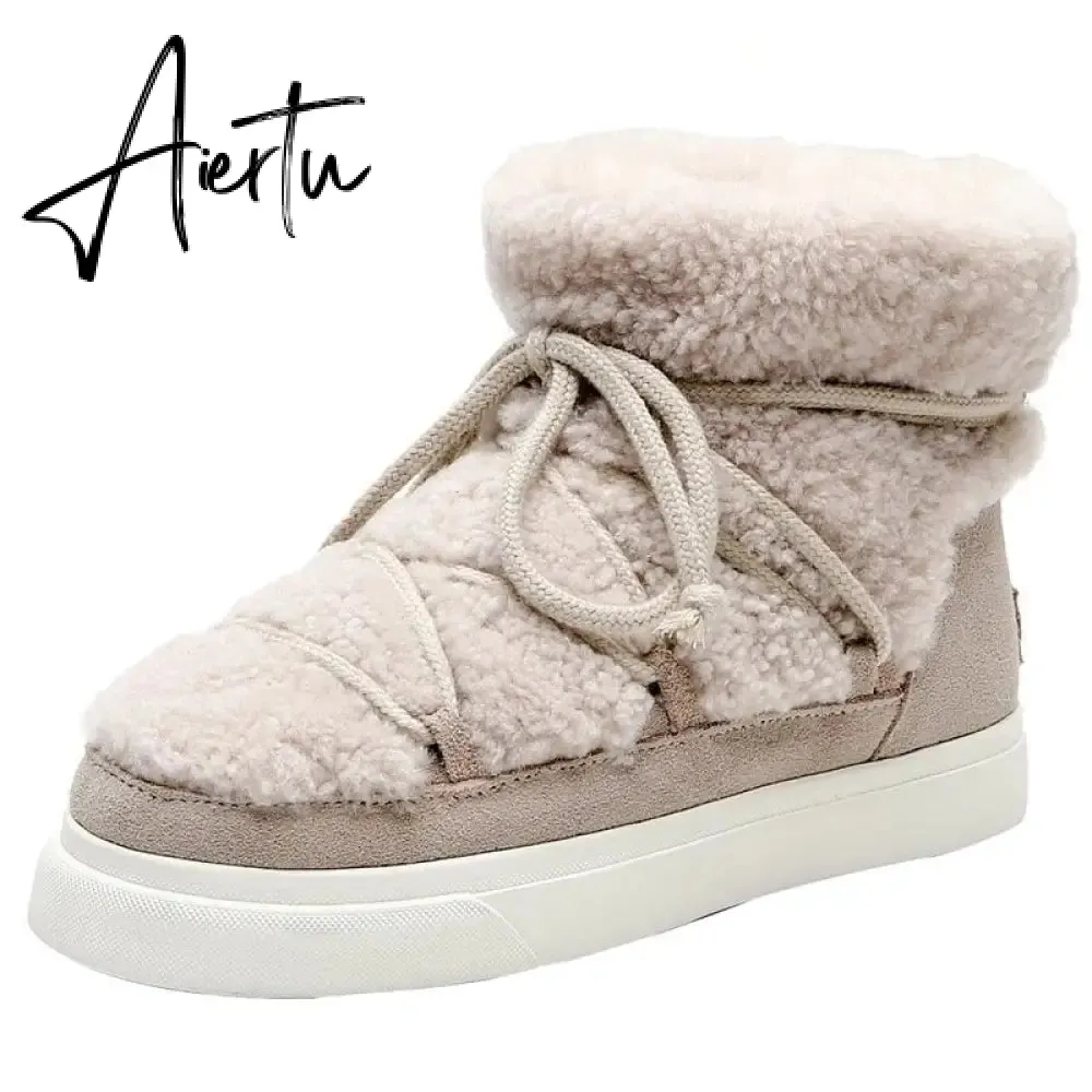Aiertu Sweet Women Wool Cow Suede Ankle Boots Female Big Size Snow Boots Dancing Casual Shoes Woman Newest Flats Platform Boots