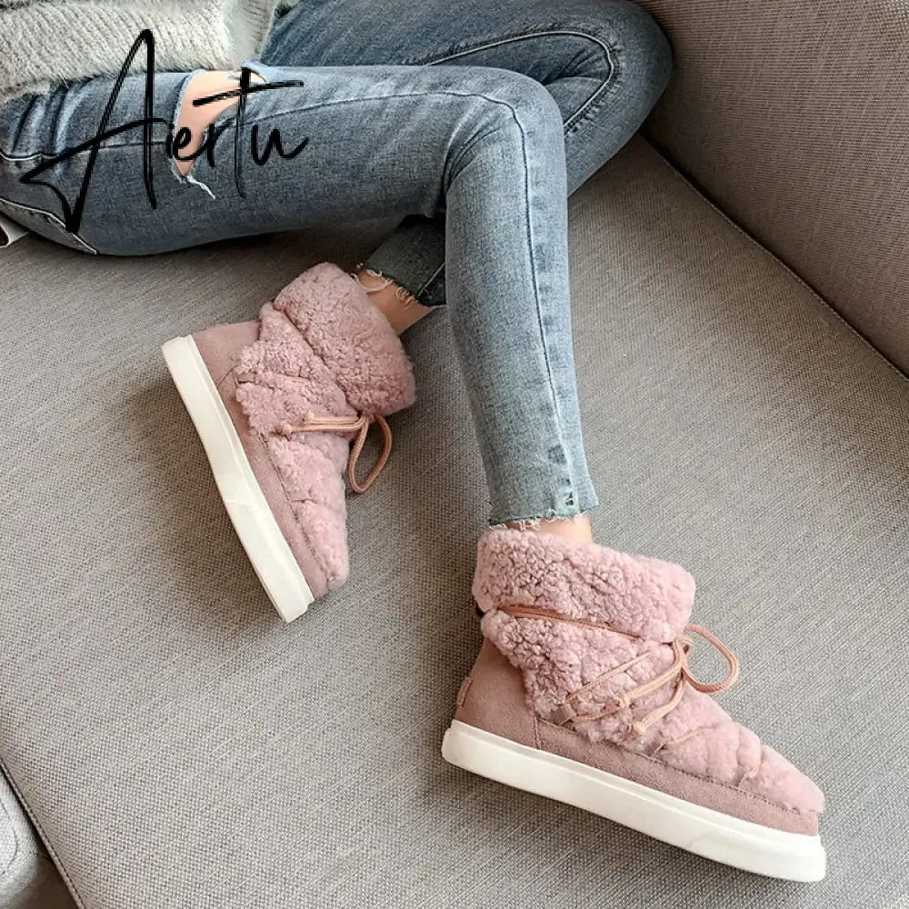 Aiertu Sweet Women Wool Cow Suede Ankle Boots Female Big Size Snow Boots Dancing Casual Shoes Woman Newest Flats Platform Boots