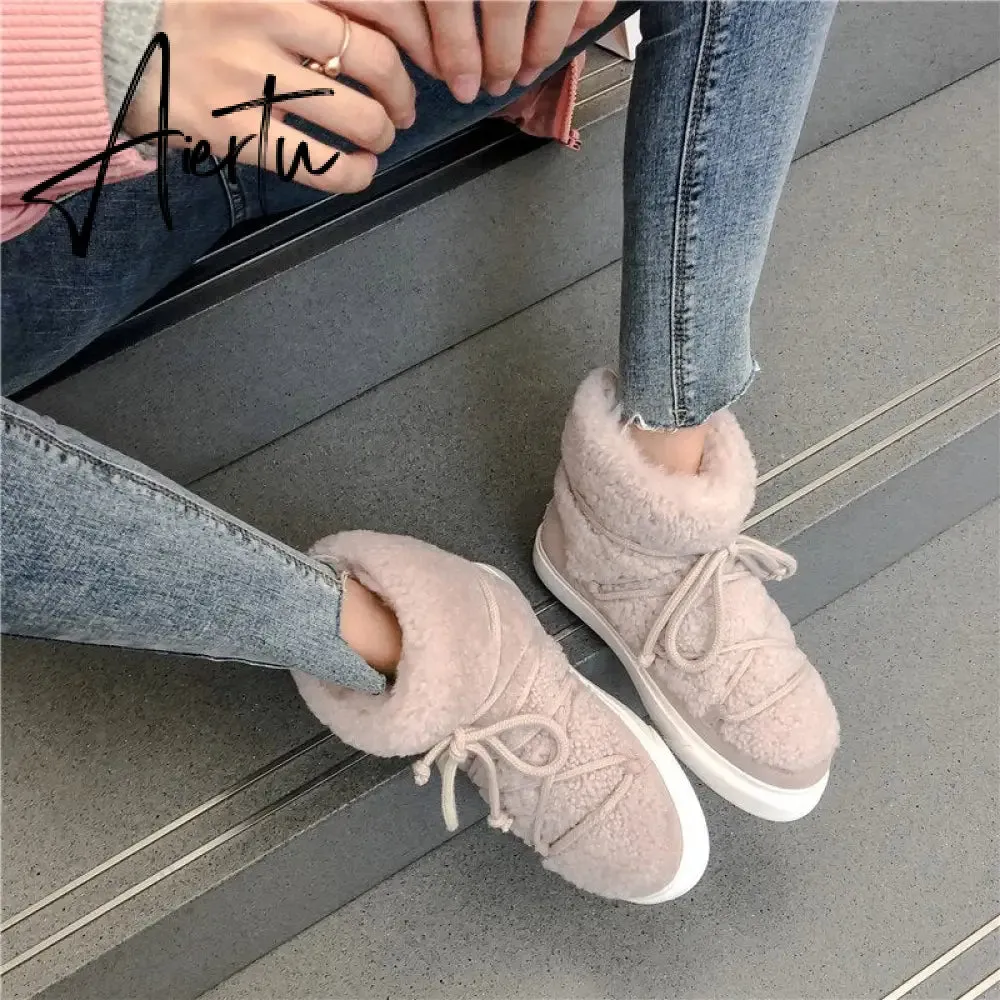 Aiertu Sweet Women Wool Cow Suede Ankle Boots Female Big Size Snow Boots Dancing Casual Shoes Woman Newest Flats Platform Boots
