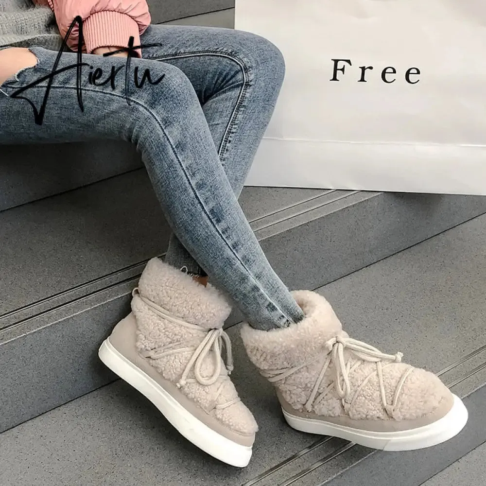 Aiertu Sweet Women Wool Cow Suede Ankle Boots Female Big Size Snow Boots Dancing Casual Shoes Woman Newest Flats Platform Boots