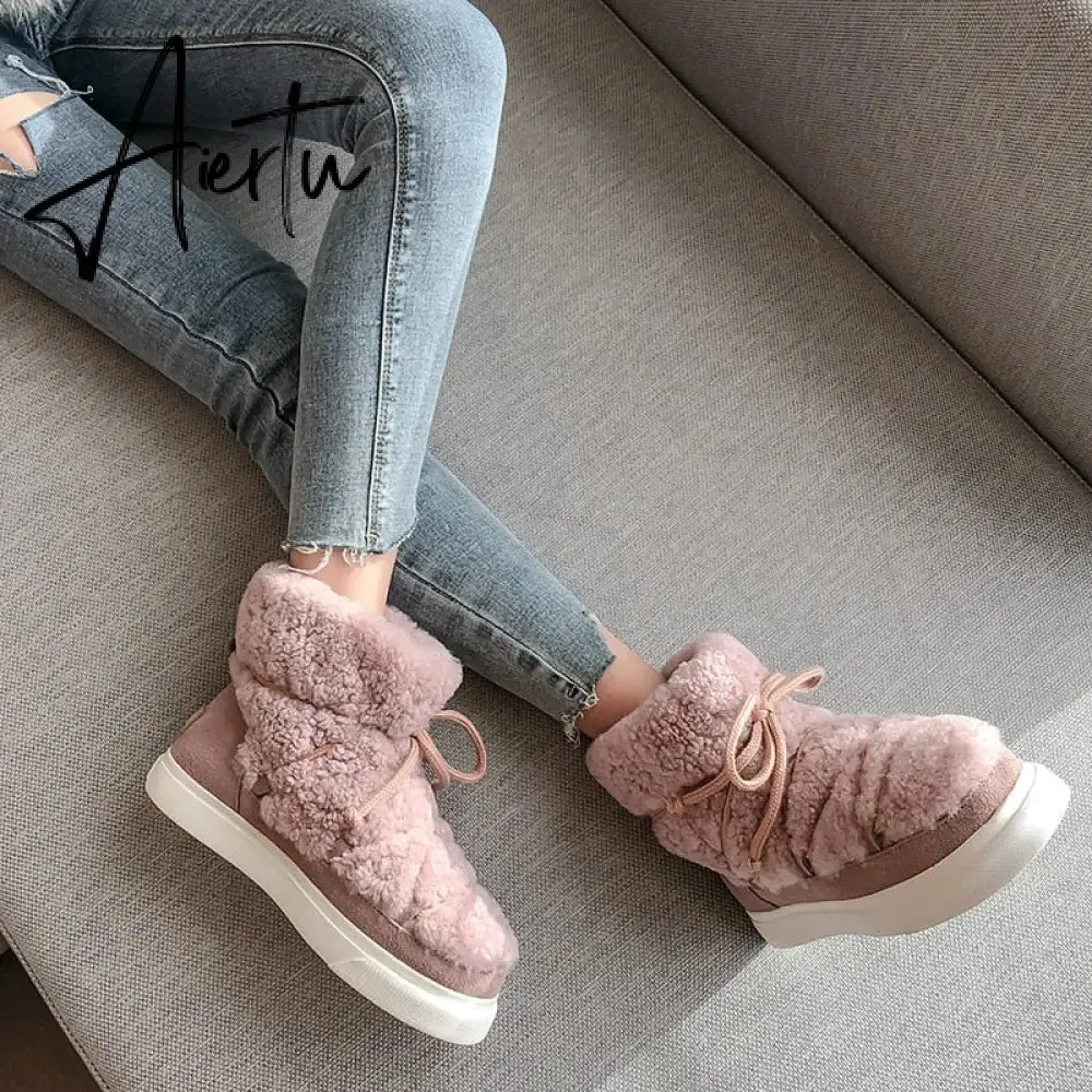 Aiertu Sweet Women Wool Cow Suede Ankle Boots Female Big Size Snow Boots Dancing Casual Shoes Woman Newest Flats Platform Boots