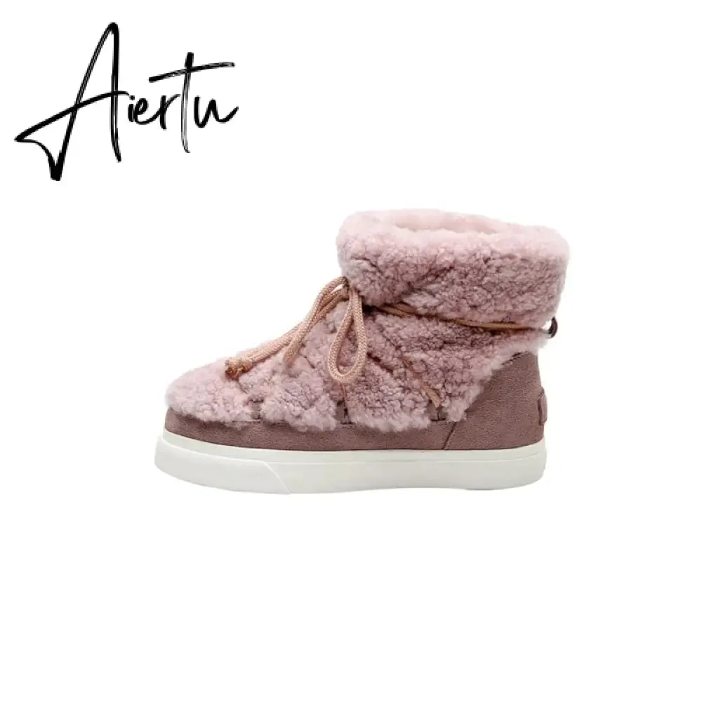 Aiertu Sweet Women Wool Cow Suede Ankle Boots Female Big Size Snow Boots Dancing Casual Shoes Woman Newest Flats Platform Boots