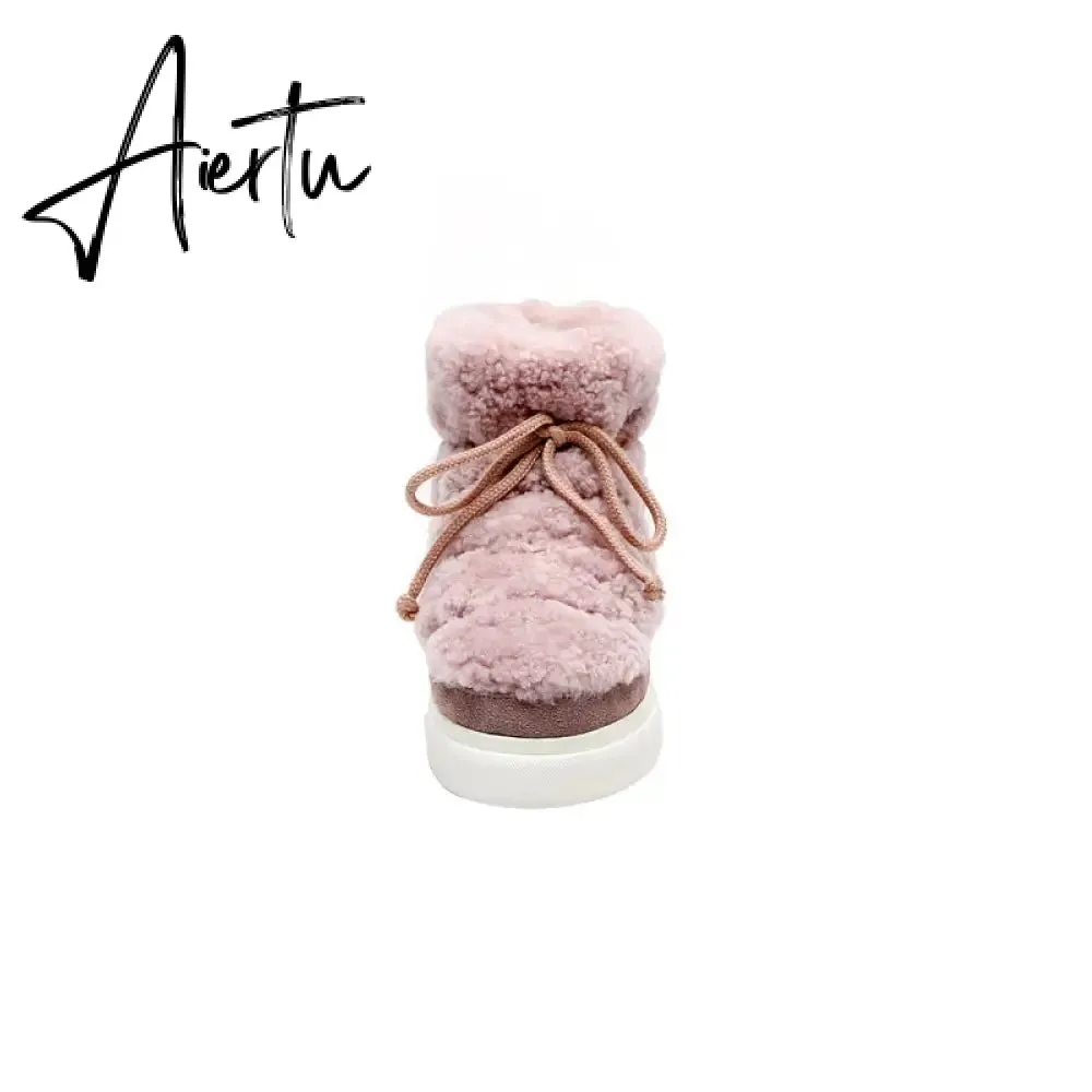 Aiertu Sweet Women Wool Cow Suede Ankle Boots Female Big Size Snow Boots Dancing Casual Shoes Woman Newest Flats Platform Boots