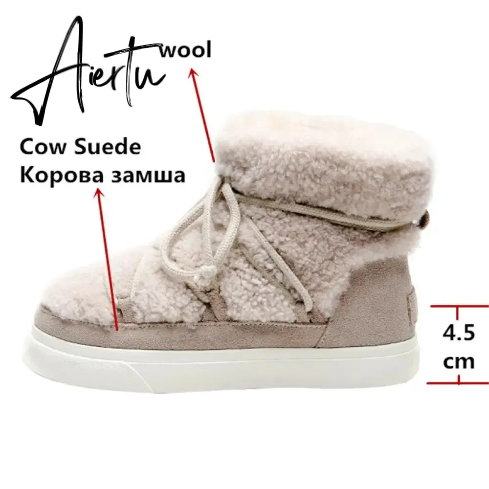 Aiertu Sweet Women Wool Cow Suede Ankle Boots Female Big Size Snow Boots Dancing Casual Shoes Woman Newest Flats Platform Boots