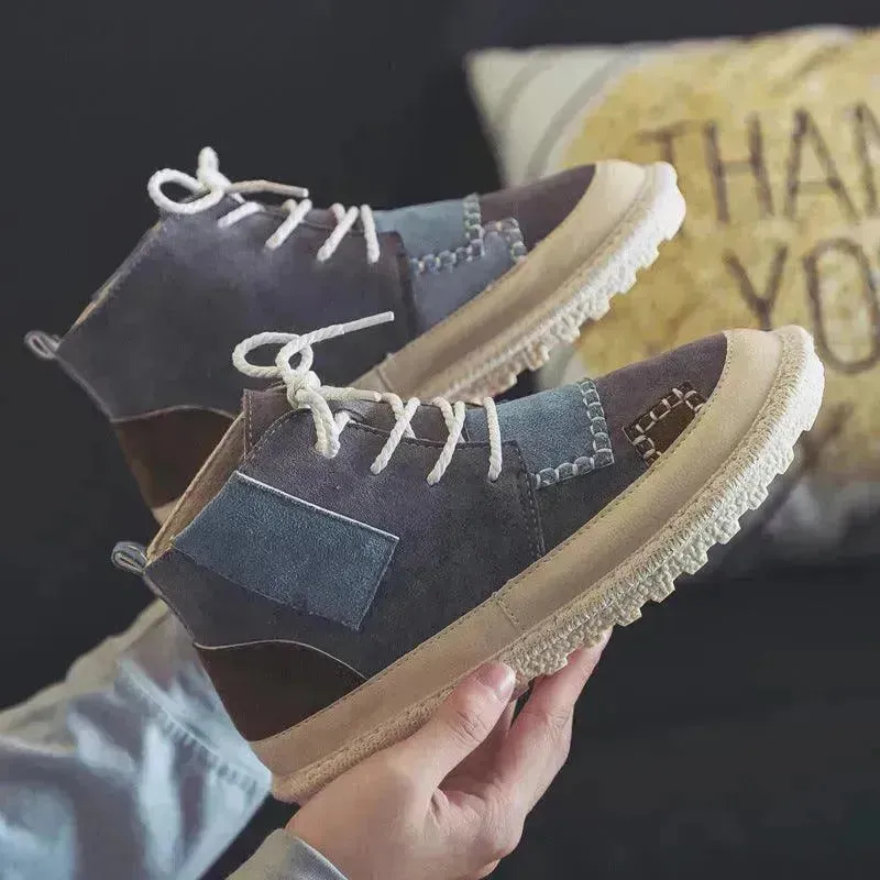 All-match Unisex Canvas Sneakers Shoes  Suede Leather High Ankle Sneakers Shoe for Men and Women