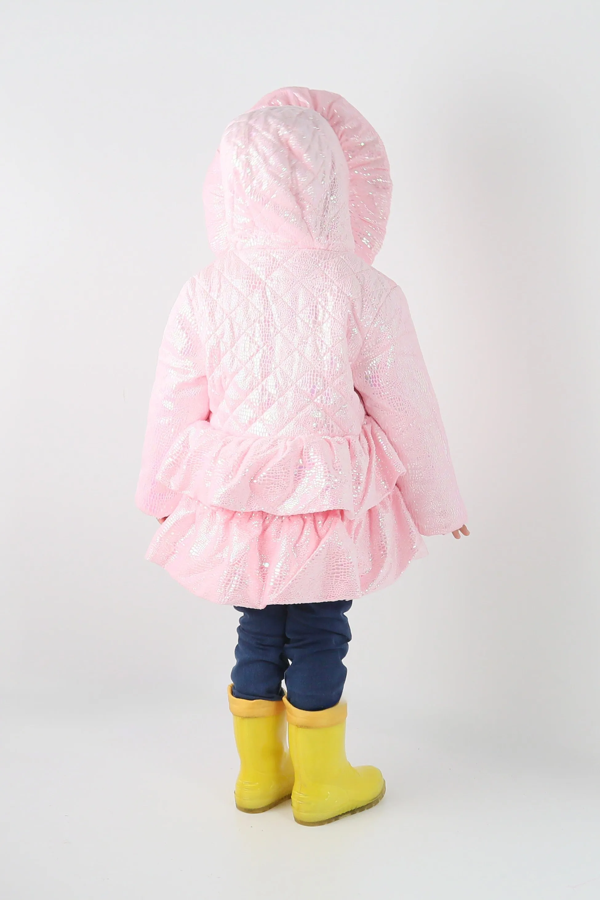 Baby & Girls' Iridescent Quilted Hooded Puffer Coat - SCARLET - Pink
