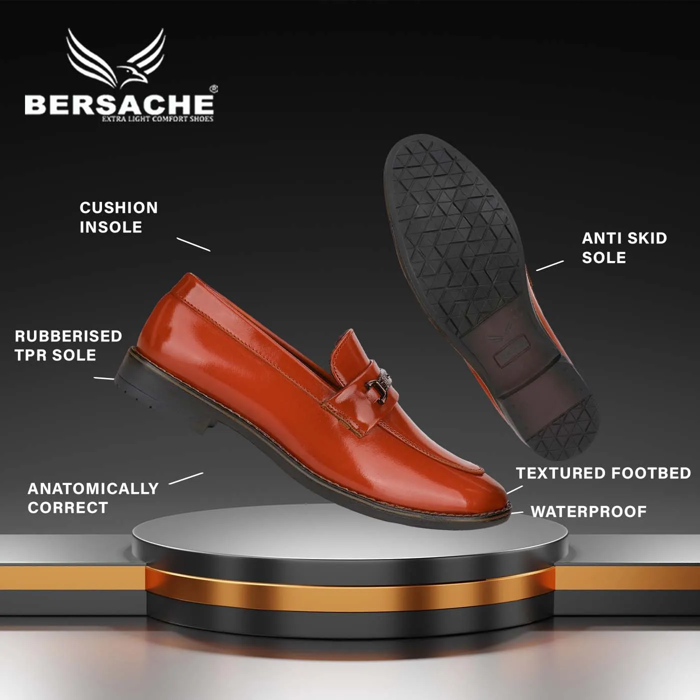 Bersache Comfortable Formal Outdoor Stylish Officewear Partywear Shoes For Men 9090(Tan)