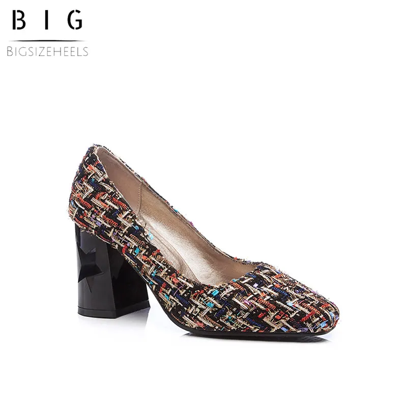 Bigsizeheels Contracted square head thick heel low help shoe - Multicolor