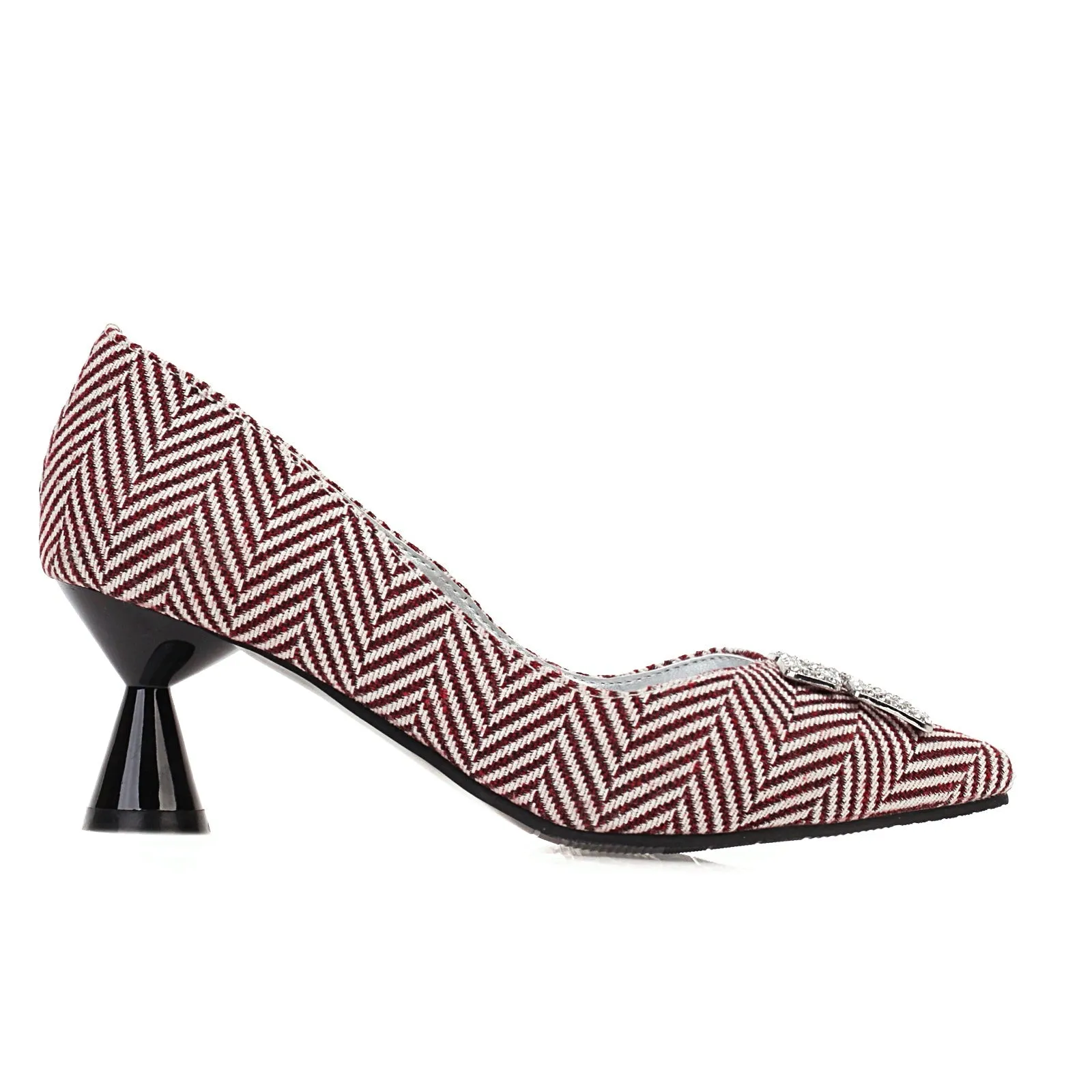 Bigsizeheels Houndstooth drill thick heel casual shoes - Red