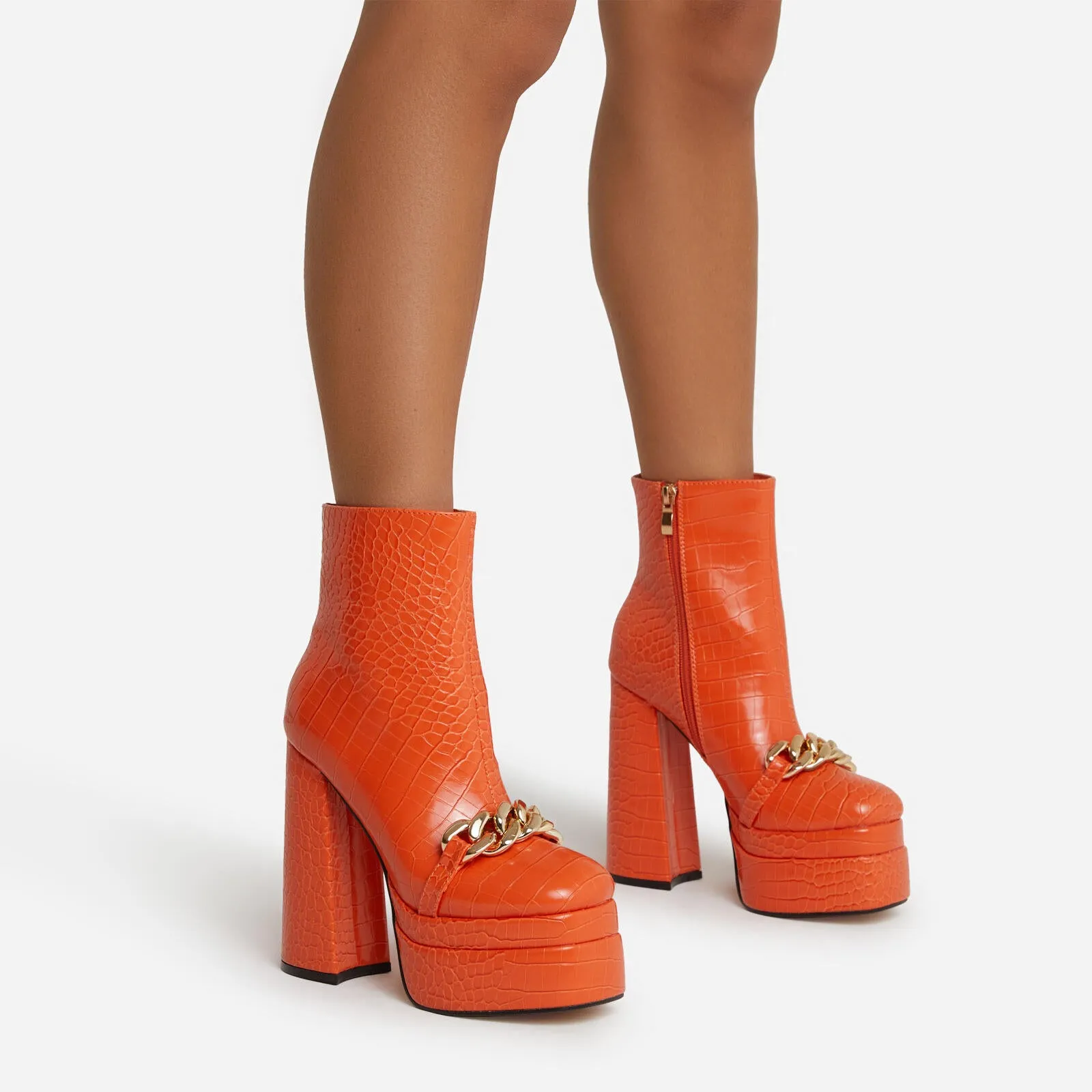 Bigsizeheels Platform super high heel sexy short boots - Orange