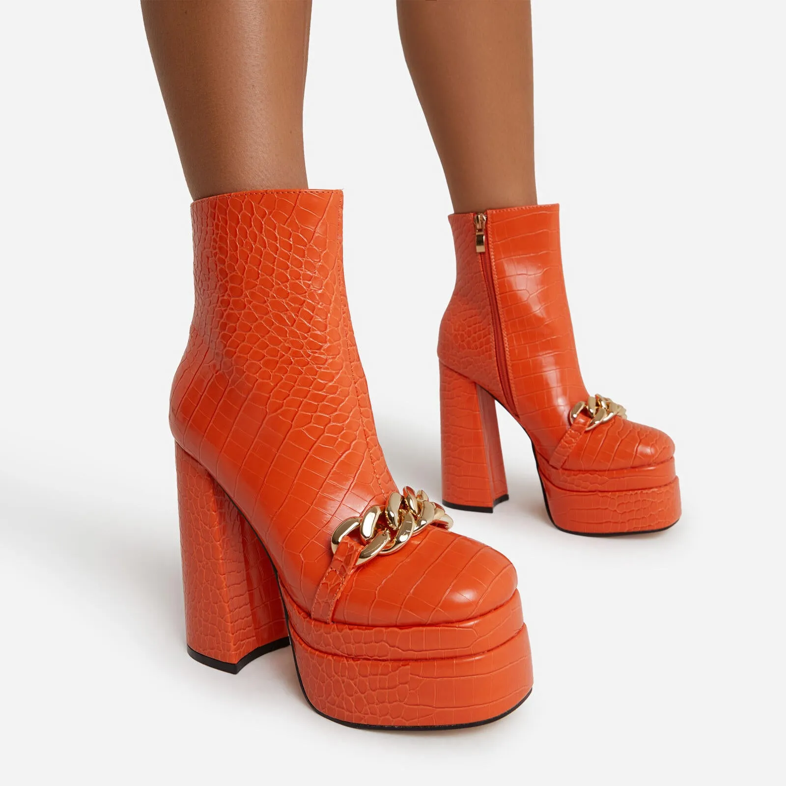 Bigsizeheels Platform super high heel sexy short boots - Orange