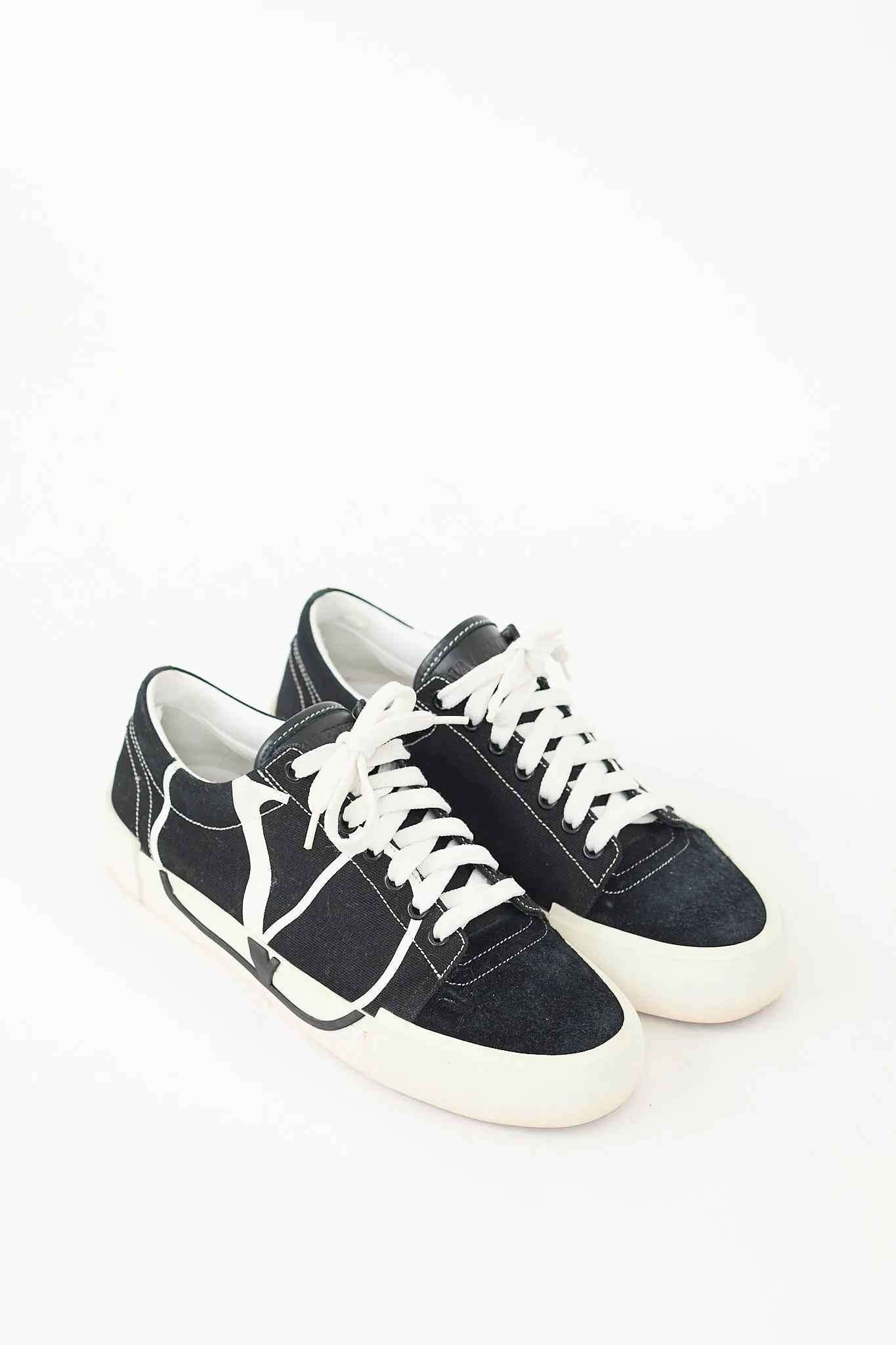 Black & White Canvas & Suede V Logo Sneaker