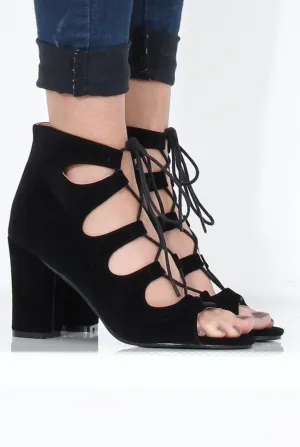 Black Suede Cut Out Heels - Shiah