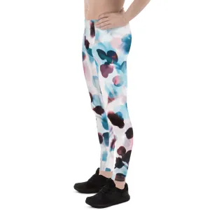 Blue Dotted Abstract Men's Leggings, Watercolor Designer Compression Tights For Men - Made in USA/EU/MX