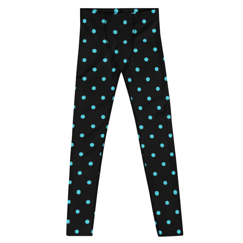 Blue Dotted Men's Leggings, Polka Dots Meggings Compression Men's Leggings Tights Pants - Made in USA/MX/EU (US Size: XS-3XL)