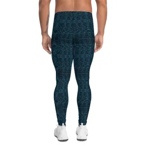 Blue Tiger Men's Leggings, Tiger Stripe Animal Print Meggings Compression Tights-Made in USA/EU