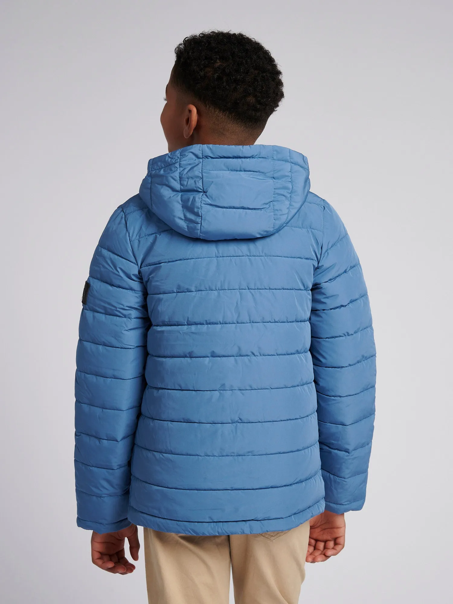 Boys Lightweight Quilt Hooded Puffer Jacket in Blue Horizon