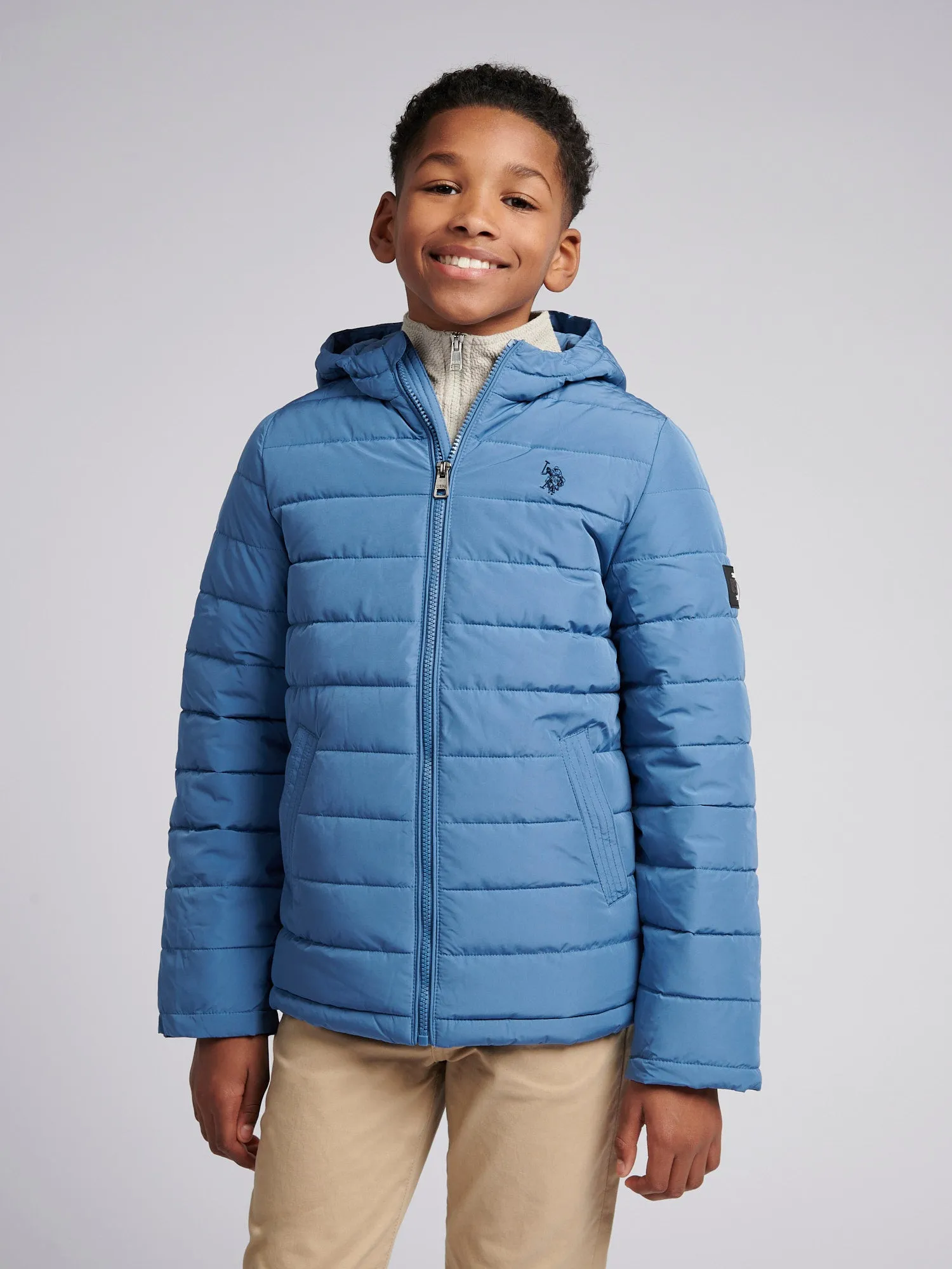 Boys Lightweight Quilt Hooded Puffer Jacket in Blue Horizon