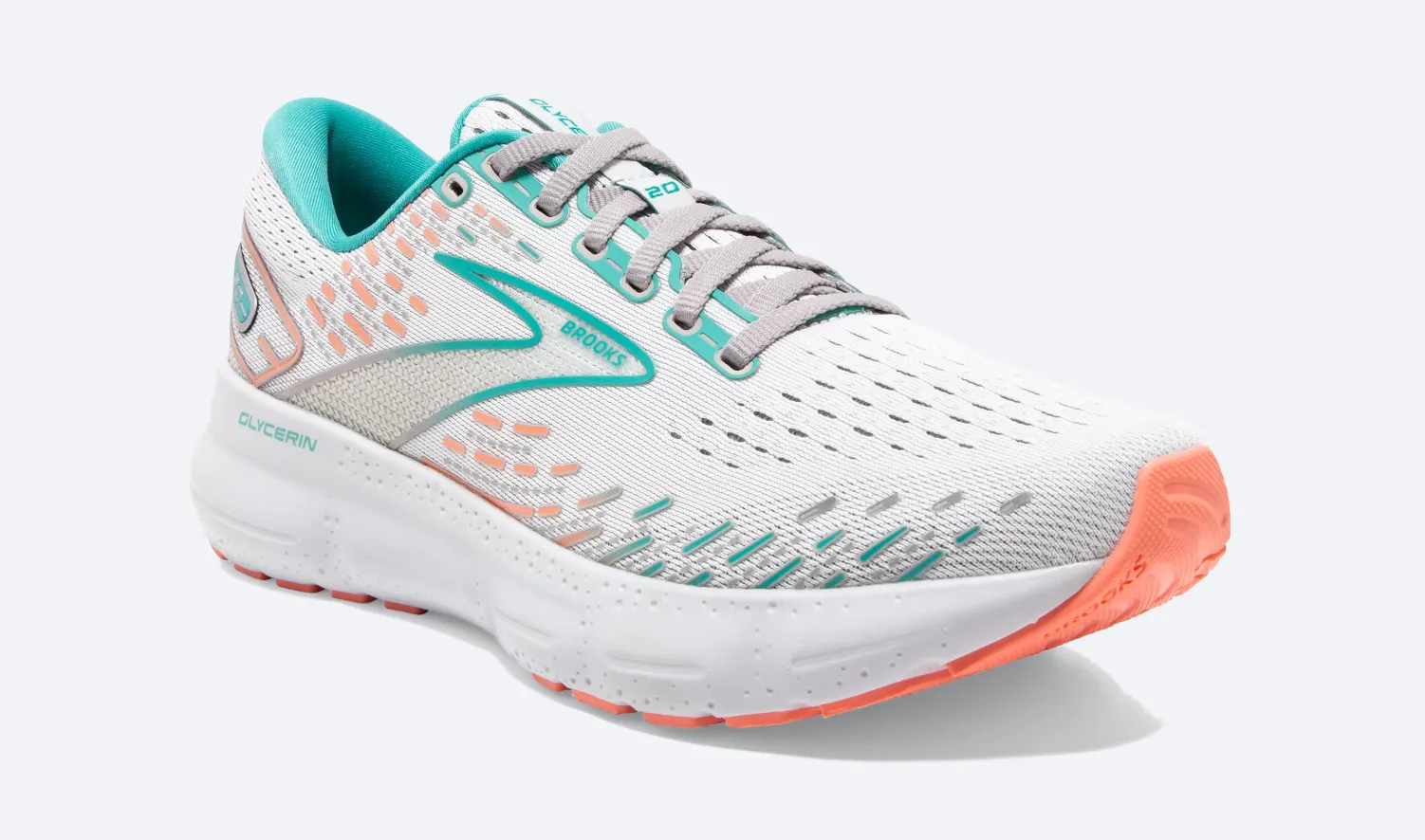 Brooks Womens Glycerin 20 Wide- Oyster/Latigo Bay/Coral (1203691D061)