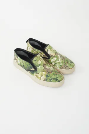 Brown & Green Blooms Monogram Slip On Sneaker