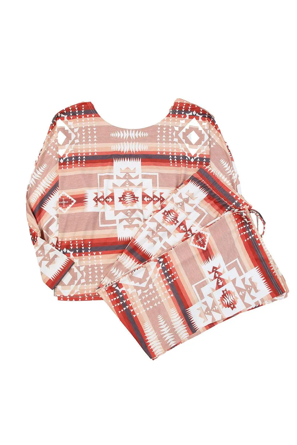 Chic Aztec-Inspired Lounge Set with Elegant Puff Sleeves & Adjustable Drawstring
