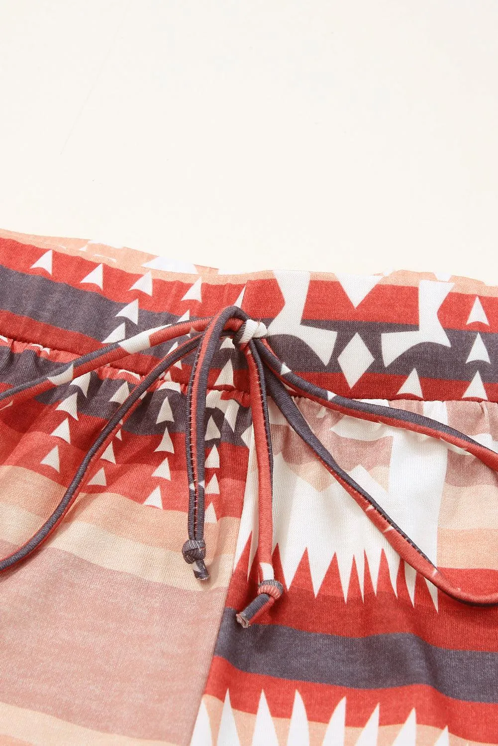 Chic Aztec-Inspired Lounge Set with Elegant Puff Sleeves & Adjustable Drawstring