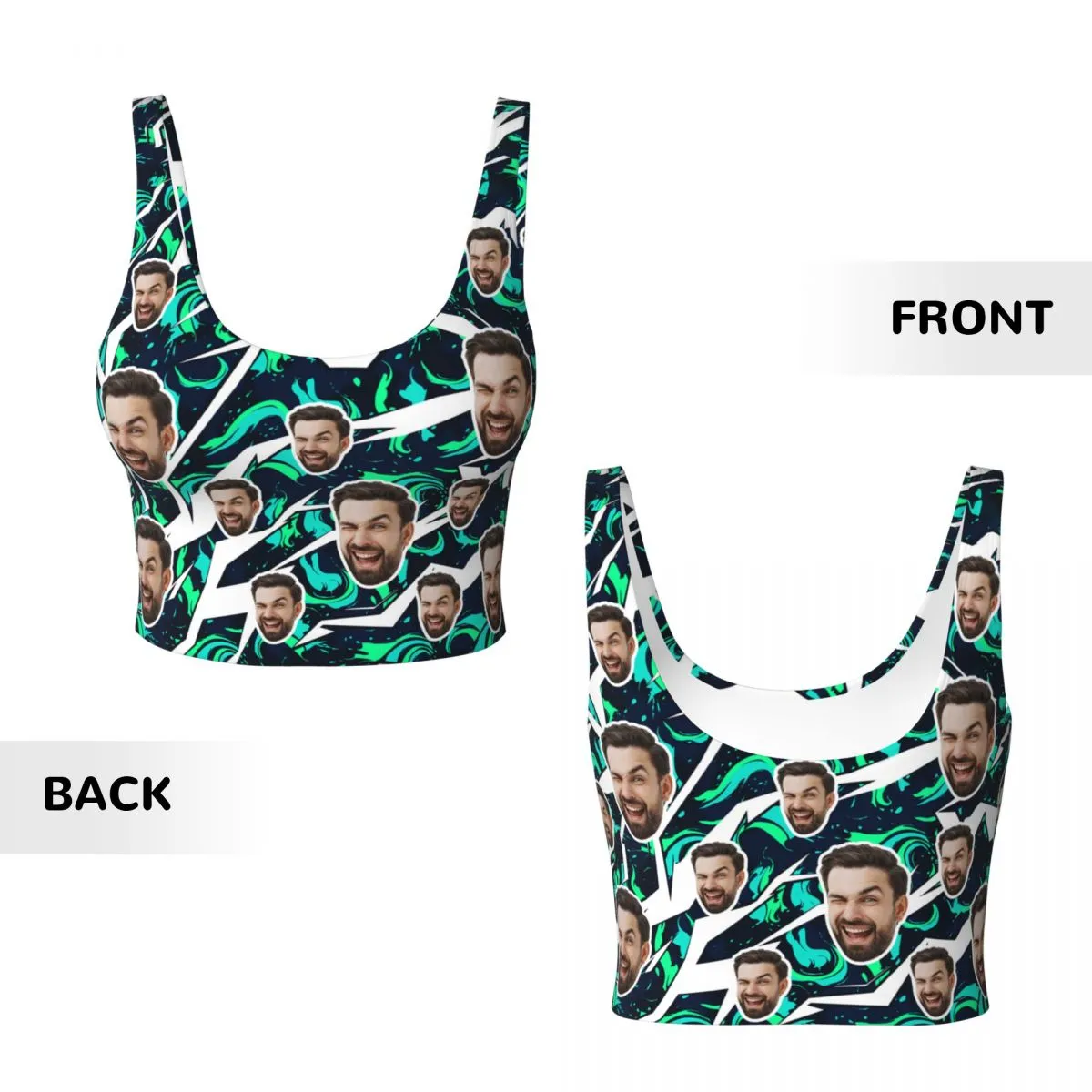 Custom Face Green Swirl Sports Bra Personalized Women's All Over Print Yoga Sports Bra