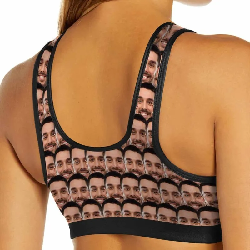 Custom Husband Face Seamless Sports Bra Personalized Women's All Over Print Yoga Sports Bra