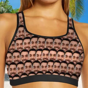 Custom Husband Face Seamless Sports Bra Personalized Women's All Over Print Yoga Sports Bra