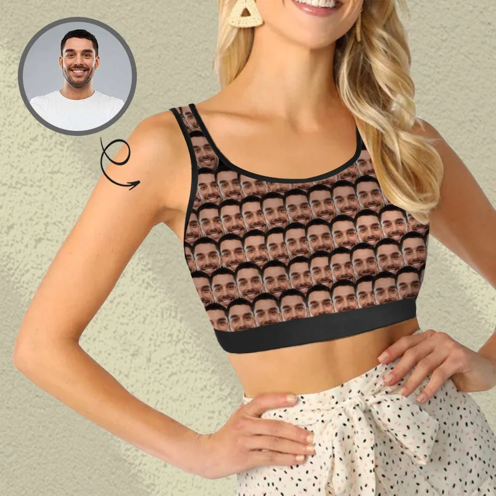 Custom Husband Face Seamless Sports Bra Personalized Women's All Over Print Yoga Sports Bra