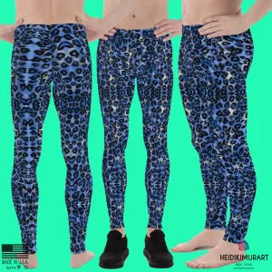 Dark Blue Leopard Meggings, Animal Print Men's Leggings Run Tights-Made in USA/EU