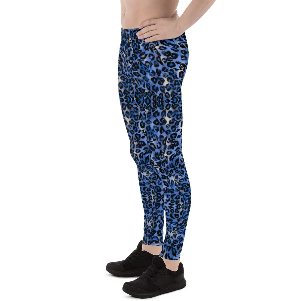 Dark Blue Leopard Meggings, Animal Print Men's Leggings Run Tights-Made in USA/EU
