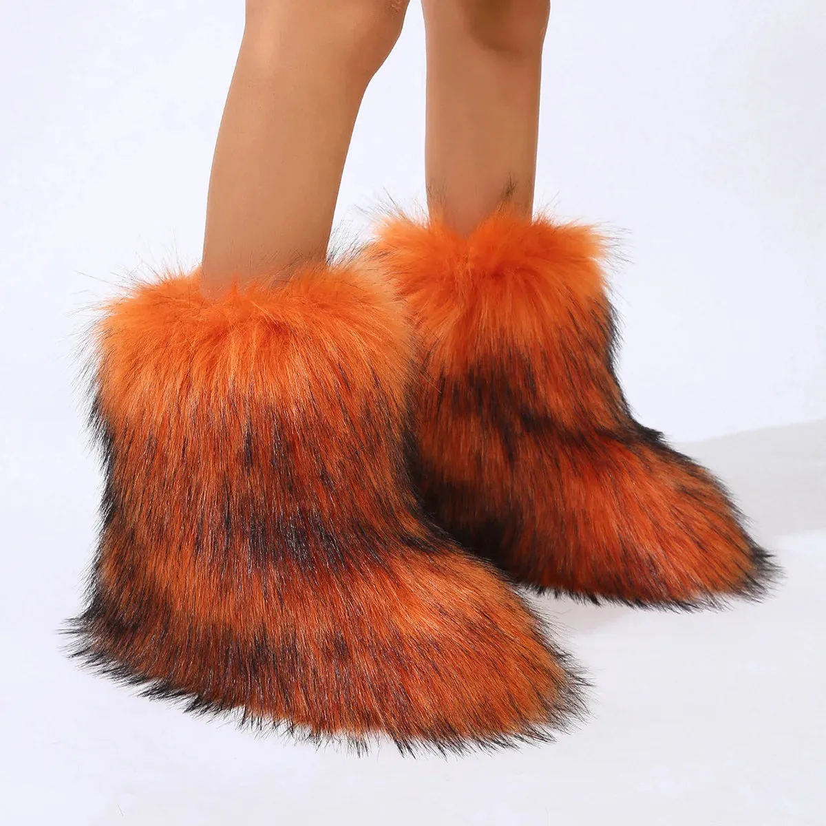 Faux Fur Boots Fashion Winter Shoe Women's Winter Fluffy Faux Fox Fur Boots Woman Plush Warm Snow Boots Luxury Footwear Girls' Furry Fur Bottes Fashion