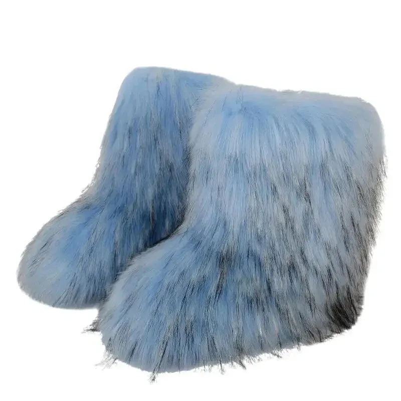 Faux Fur Boots Fashion Winter Shoe Women's Winter Fluffy Faux Fox Fur Boots Woman Plush Warm Snow Boots Luxury Footwear Girls' Furry Fur Bottes Fashion