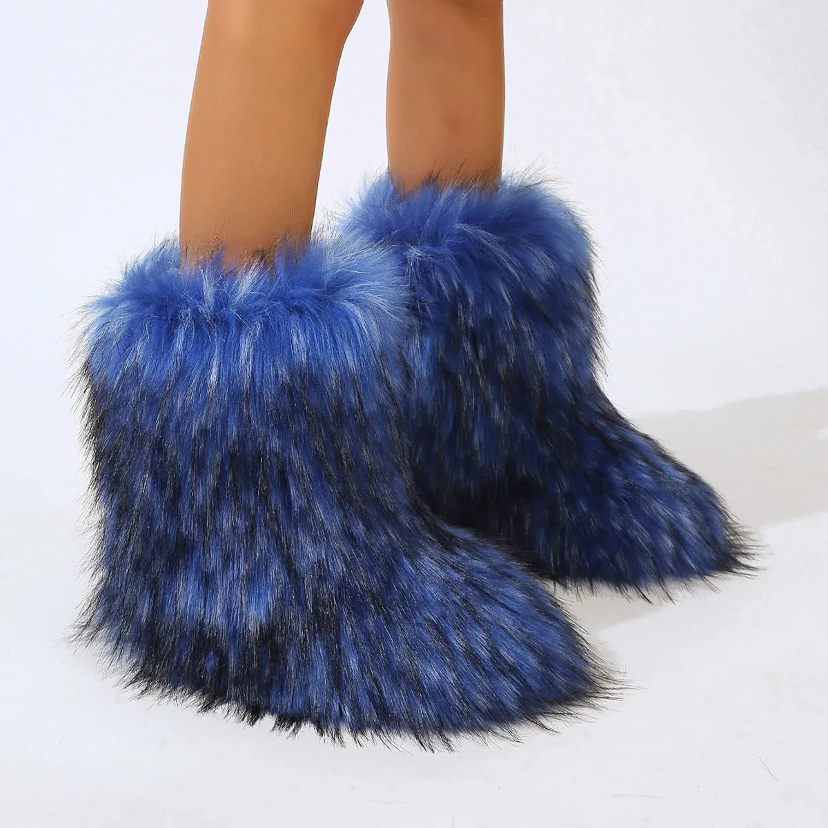 Faux Fur Boots Fashion Winter Shoe Women's Winter Fluffy Faux Fox Fur Boots Woman Plush Warm Snow Boots Luxury Footwear Girls' Furry Fur Bottes Fashion