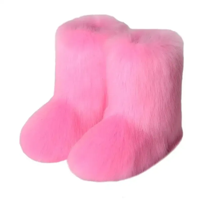Faux Fur Boots Fashion Winter Shoe Women's Winter Fluffy Faux Fox Fur Boots Woman Plush Warm Snow Boots Luxury Footwear Girls' Furry Fur Bottes Fashion