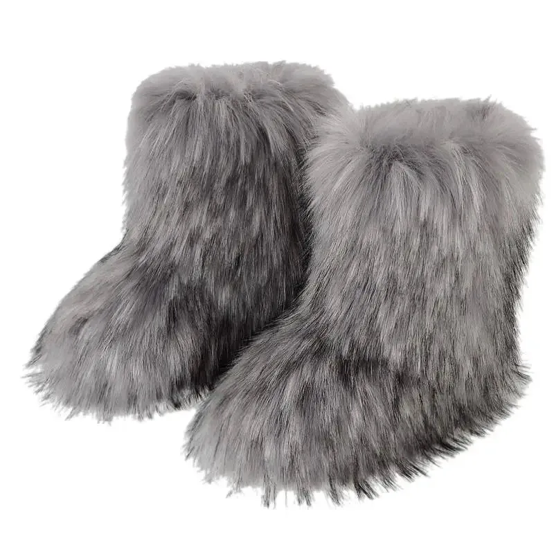 Faux Fur Boots Fashion Winter Shoe Women's Winter Fluffy Faux Fox Fur Boots Woman Plush Warm Snow Boots Luxury Footwear Girls' Furry Fur Bottes Fashion
