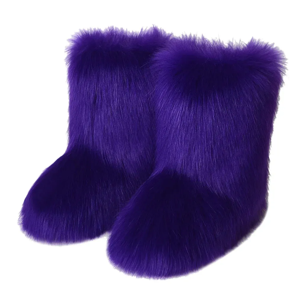 Faux Fur Boots Fashion Winter Shoe Women's Winter Fluffy Faux Fox Fur Boots Woman Plush Warm Snow Boots Luxury Footwear Girls' Furry Fur Bottes Fashion