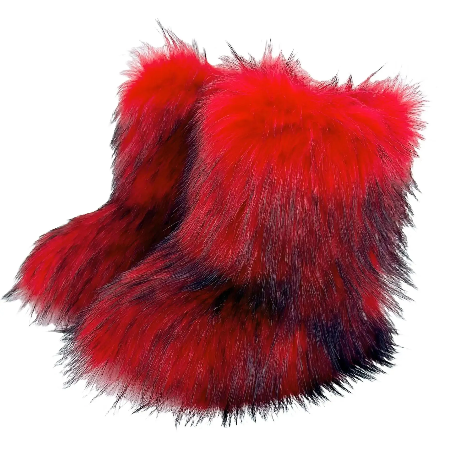 Faux Fur Boots Fashion Winter Shoe Women's Winter Fluffy Faux Fox Fur Boots Woman Plush Warm Snow Boots Luxury Footwear Girls' Furry Fur Bottes Fashion