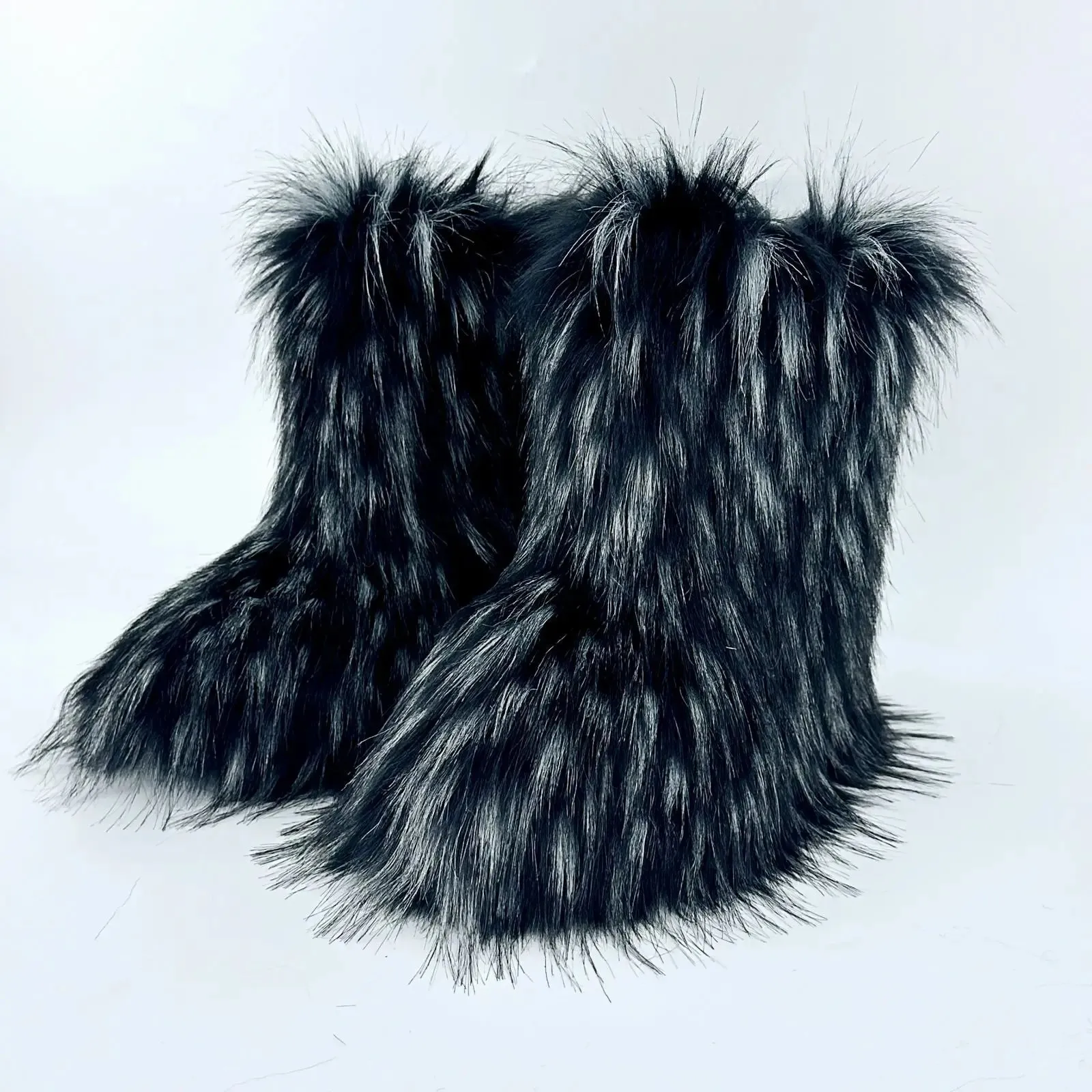 Faux Fur Boots Fashion Winter Shoe Women's Winter Fluffy Faux Fox Fur Boots Woman Plush Warm Snow Boots Luxury Footwear Girls' Furry Fur Bottes Fashion