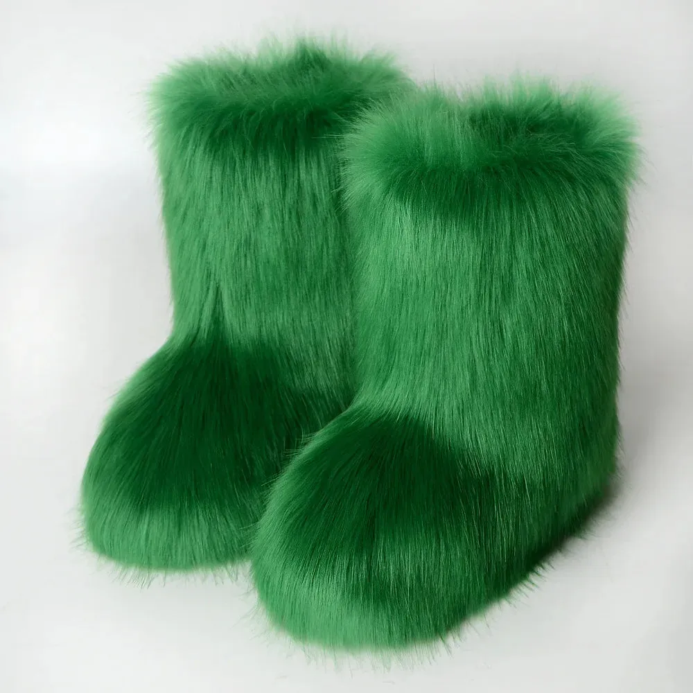 Faux Fur Boots Fashion Winter Shoe Women's Winter Fluffy Faux Fox Fur Boots Woman Plush Warm Snow Boots Luxury Footwear Girls' Furry Fur Bottes Fashion