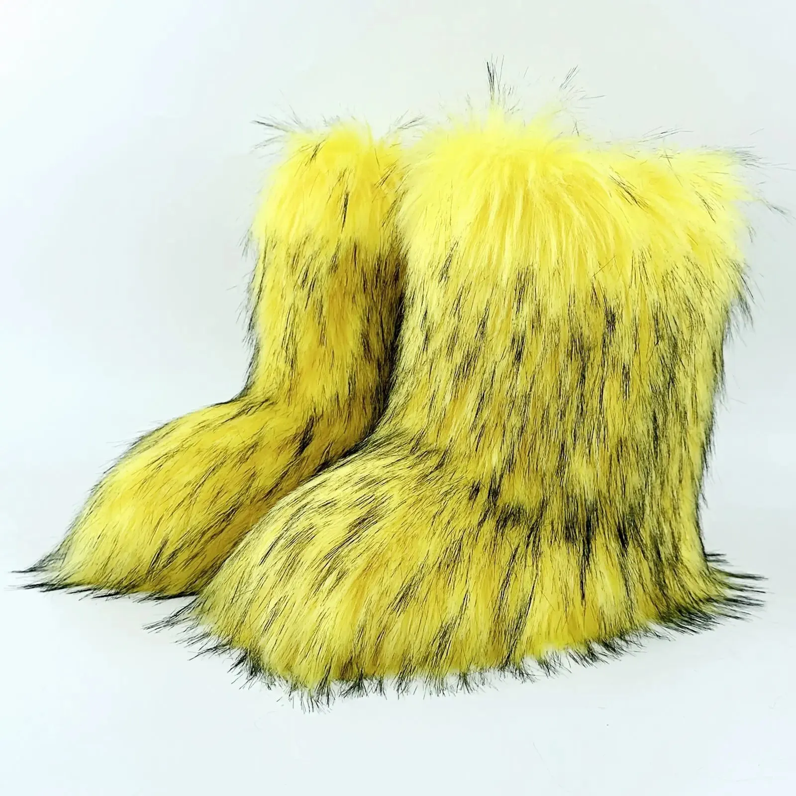 Faux Fur Boots Fashion Winter Shoe Women's Winter Fluffy Faux Fox Fur Boots Woman Plush Warm Snow Boots Luxury Footwear Girls' Furry Fur Bottes Fashion