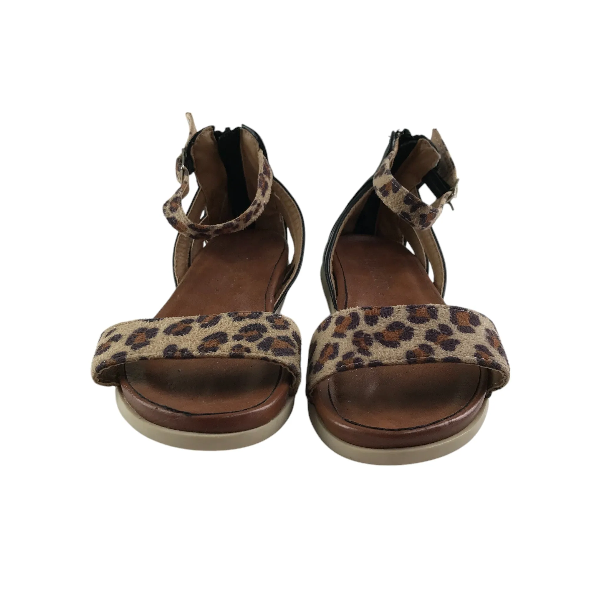 Fullstop sandal shoe size 12 junior brown animal print straps and sole