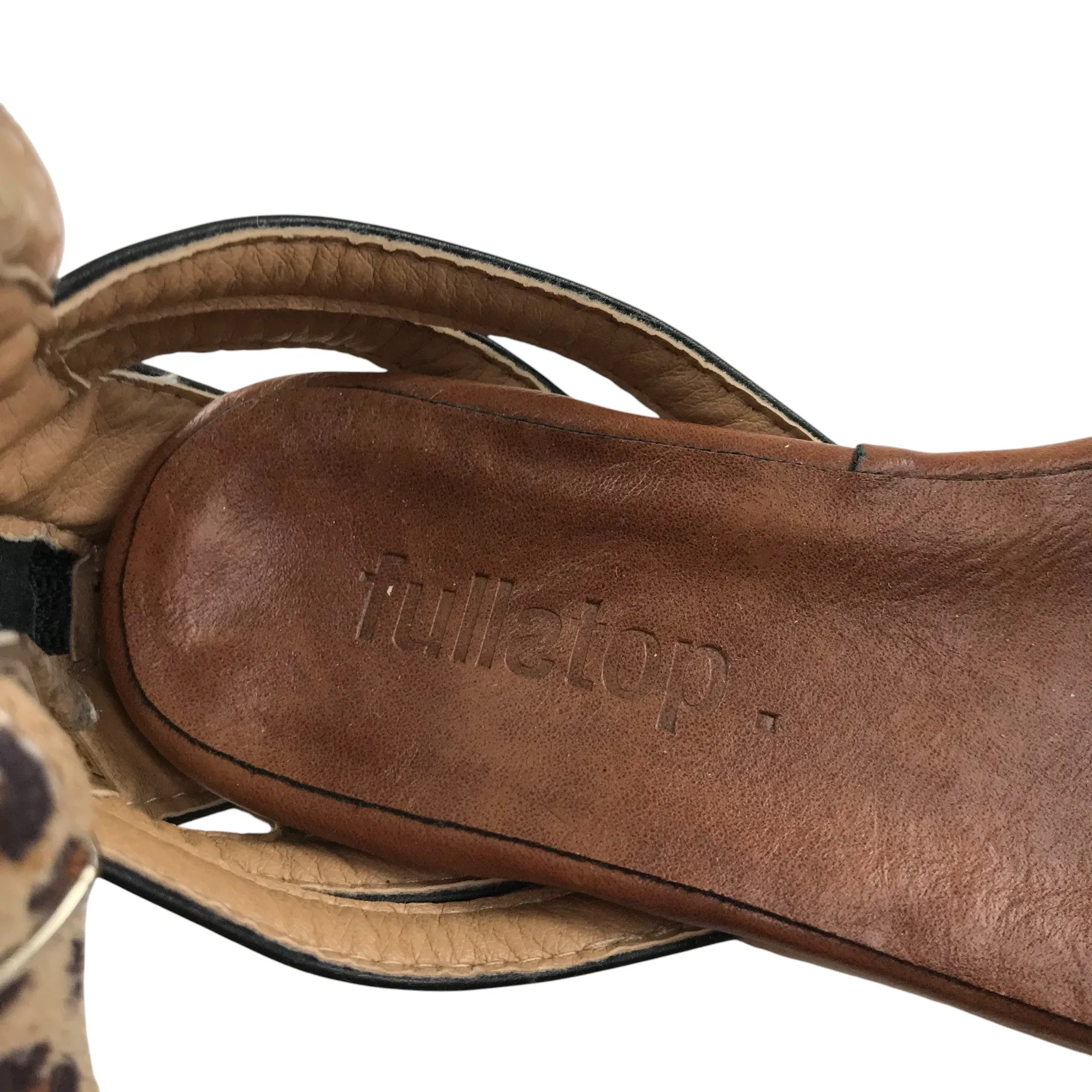 Fullstop sandal shoe size 12 junior brown animal print straps and sole