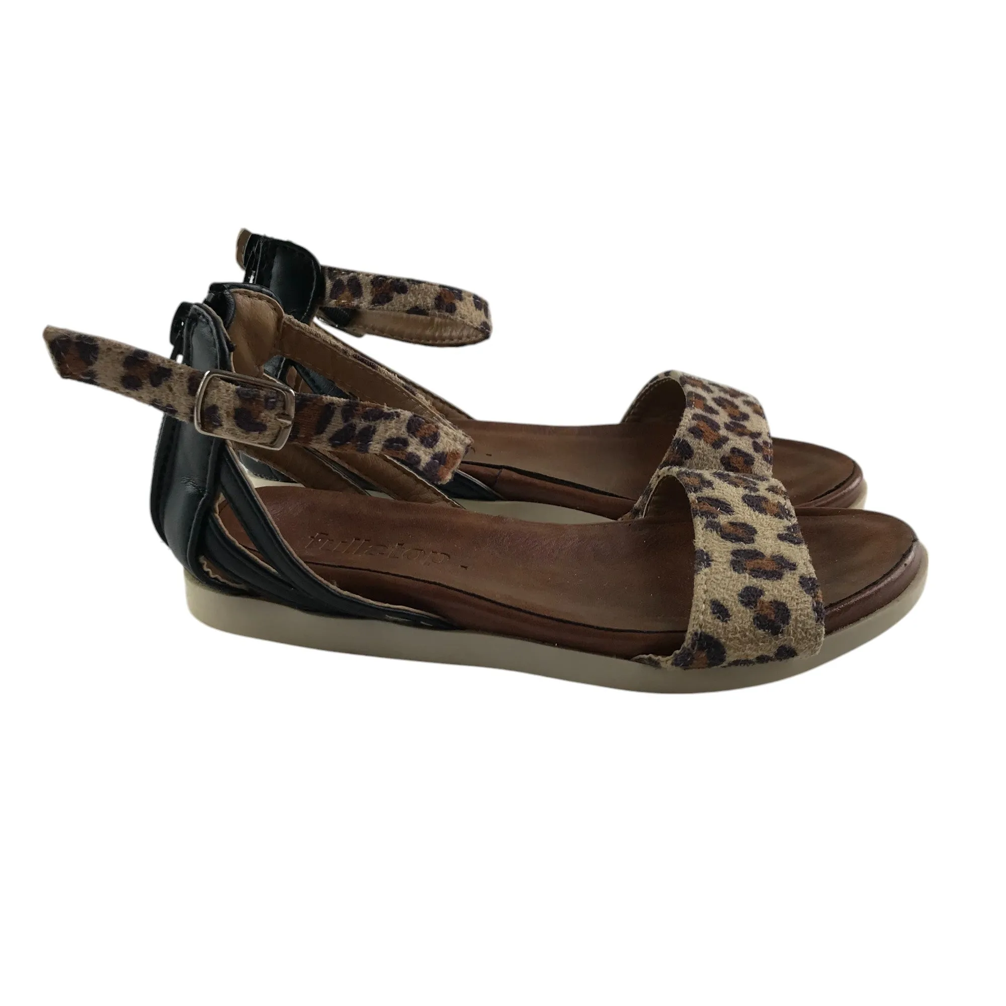 Fullstop sandal shoe size 12 junior brown animal print straps and sole